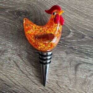Rooster Hand Blown Glass Bottle Stopper